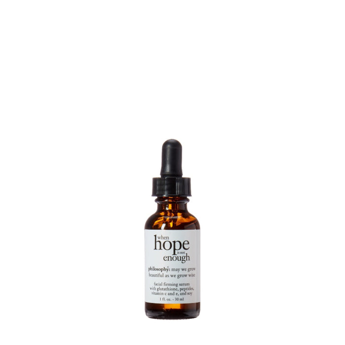 Philosophy facial firming serum in amber dropper bottle with white label for skincare