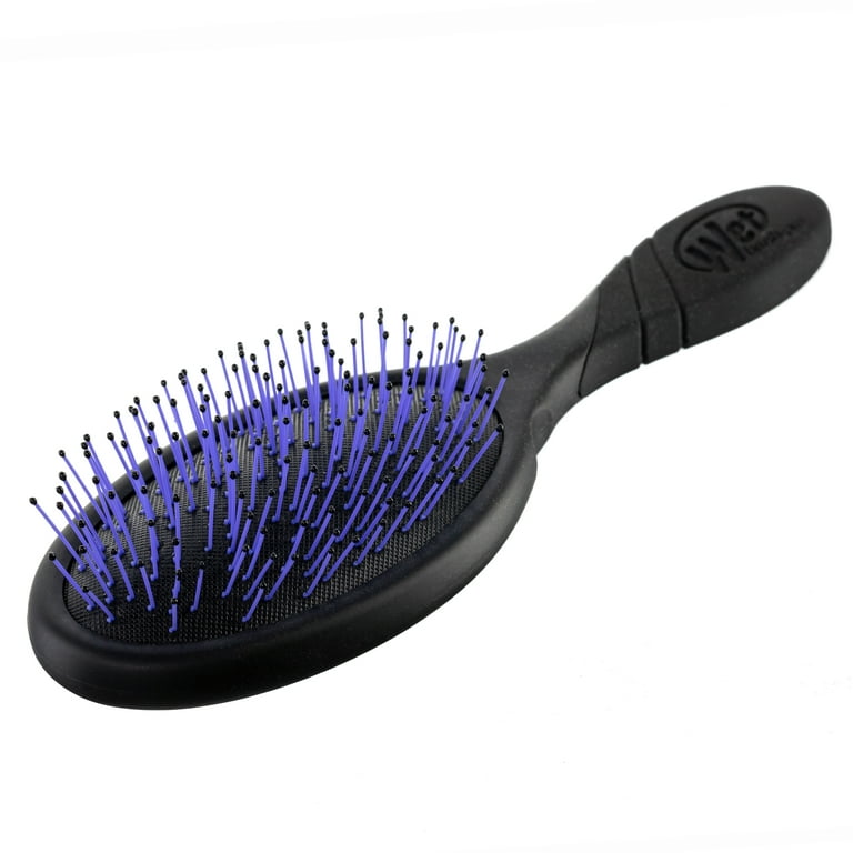 Wet Brush Pro for Thick Hair with black handle and purple flexible bristles for gentle detangling