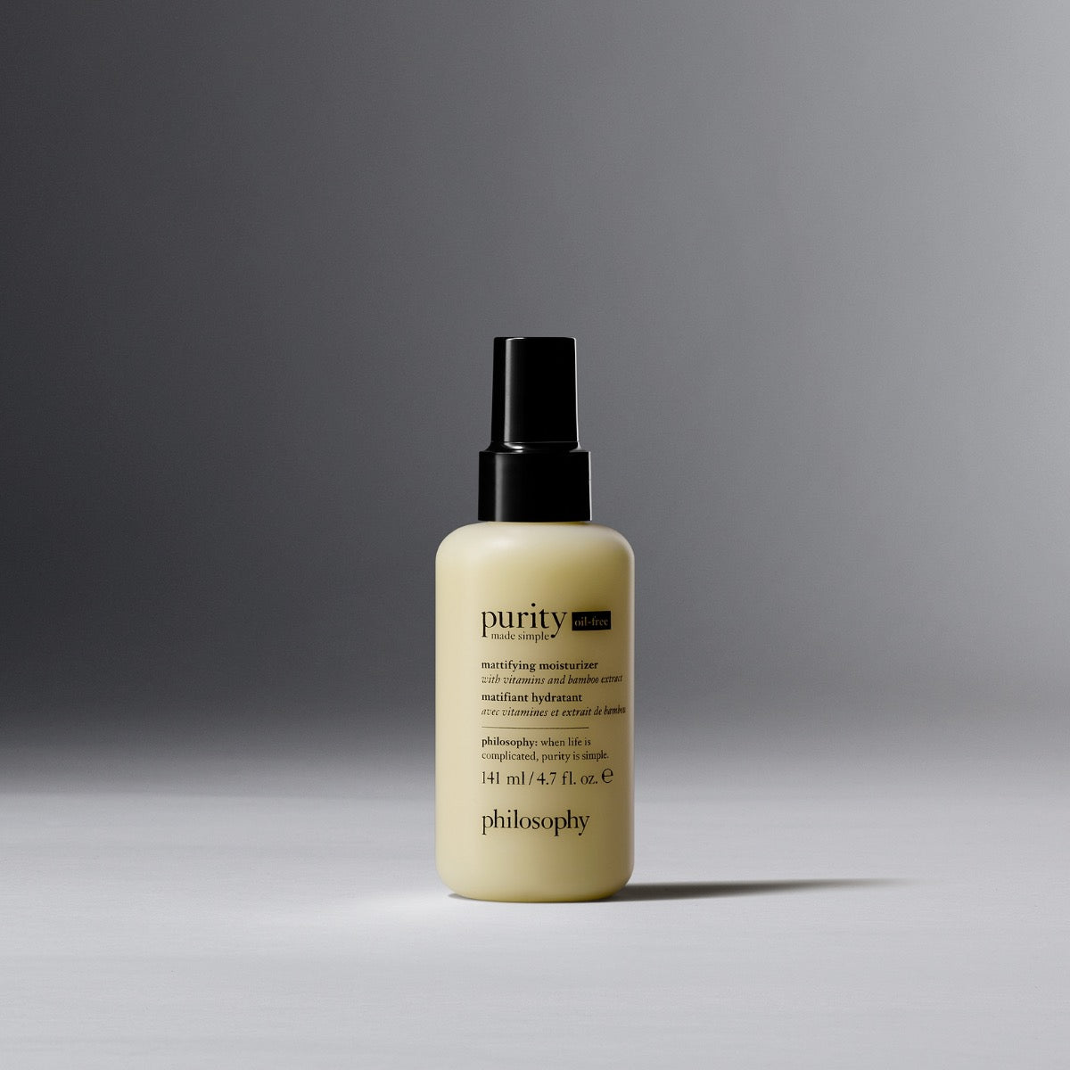 Philosophy purity oil-free mattifying moisturizer in a pump bottle for clear matte skin