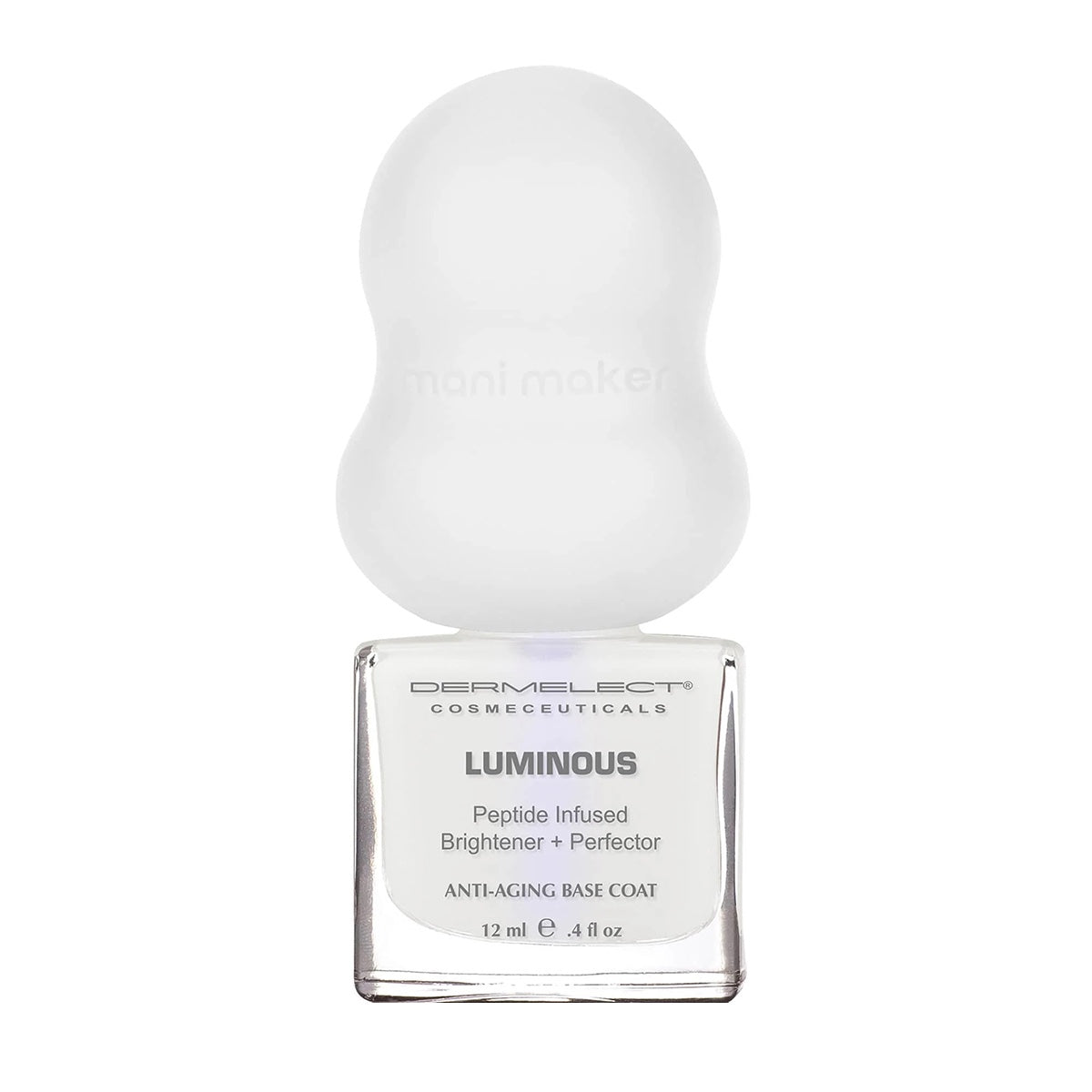 Dermelect Mani Maker base coat Luminous anti aging peptide infused nail base coat with white ergonomic cap