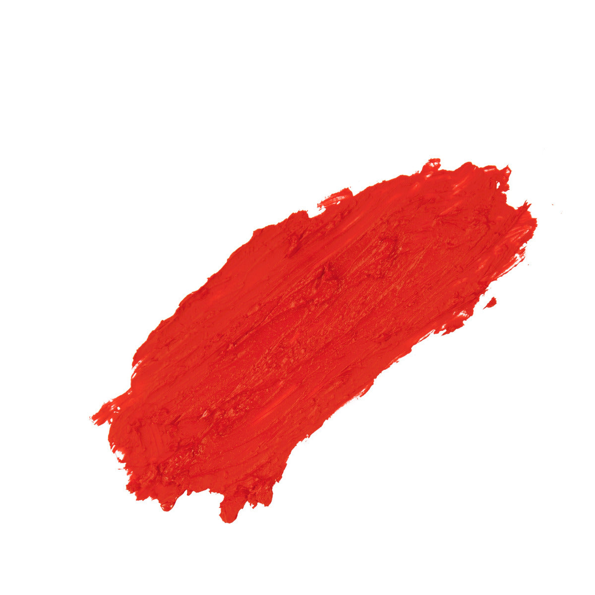 Bold red creamy lipstick swatch on white background showing texture and finish Karen Murrell natural lipstick
