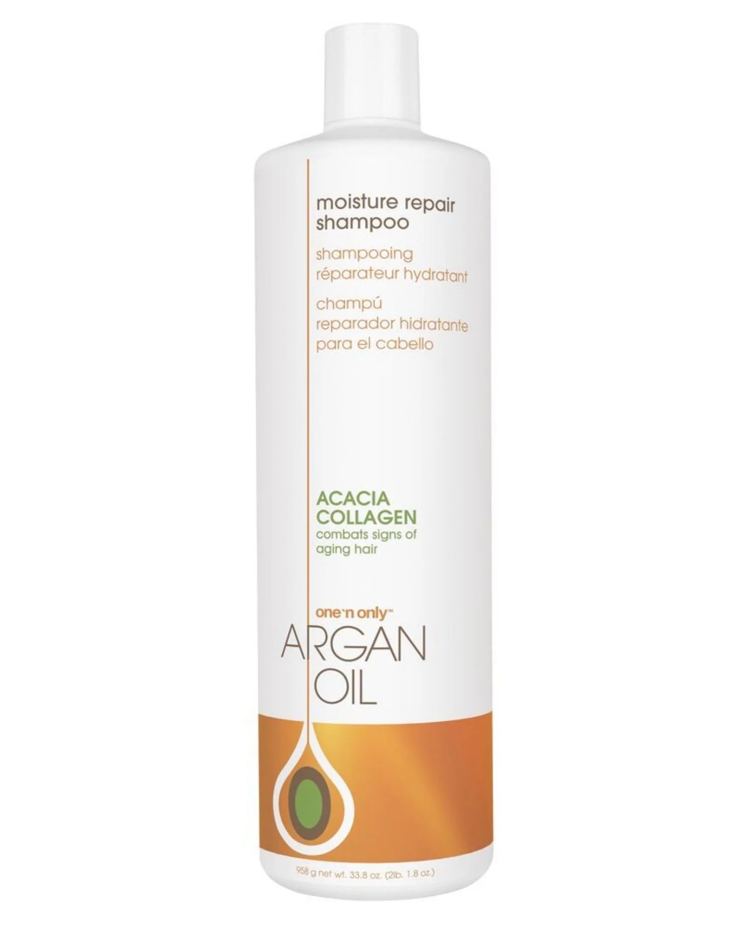One N Only Argan Oil moisture repair shampoo bottle with acacia collagen for aging hair