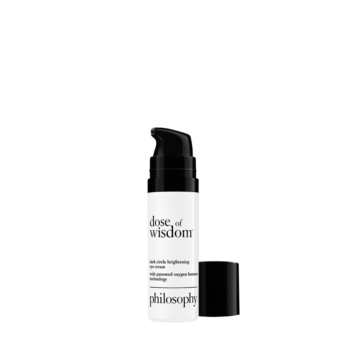 Dose of wisdom dark circle brightening eye cream in white pump bottle with black cap