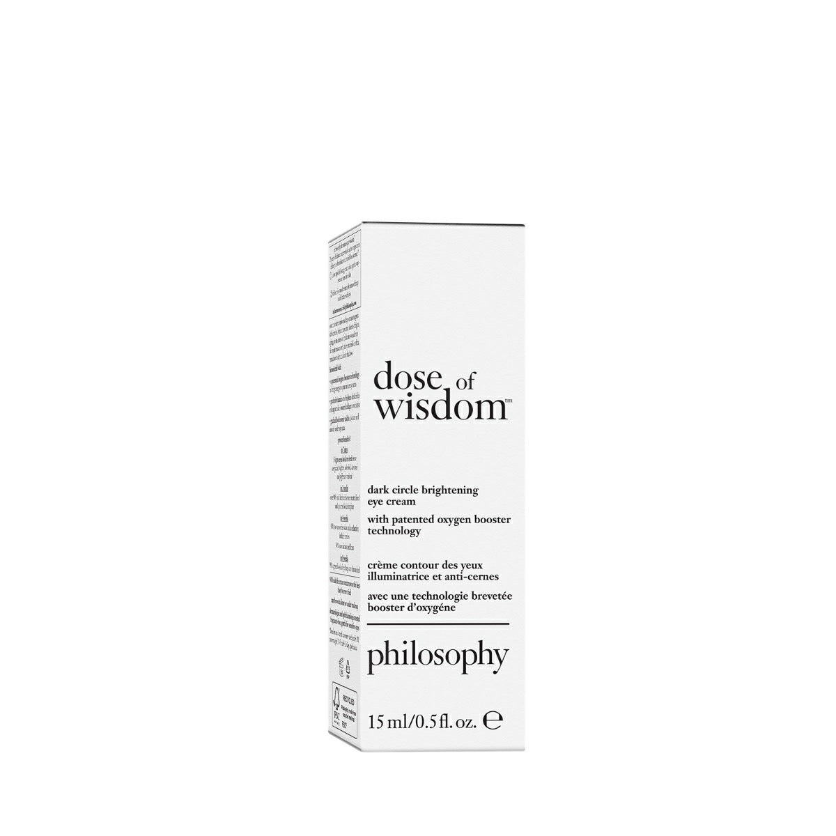 Dose of wisdom dark circle brightening eye cream box with patented oxygen booster technology