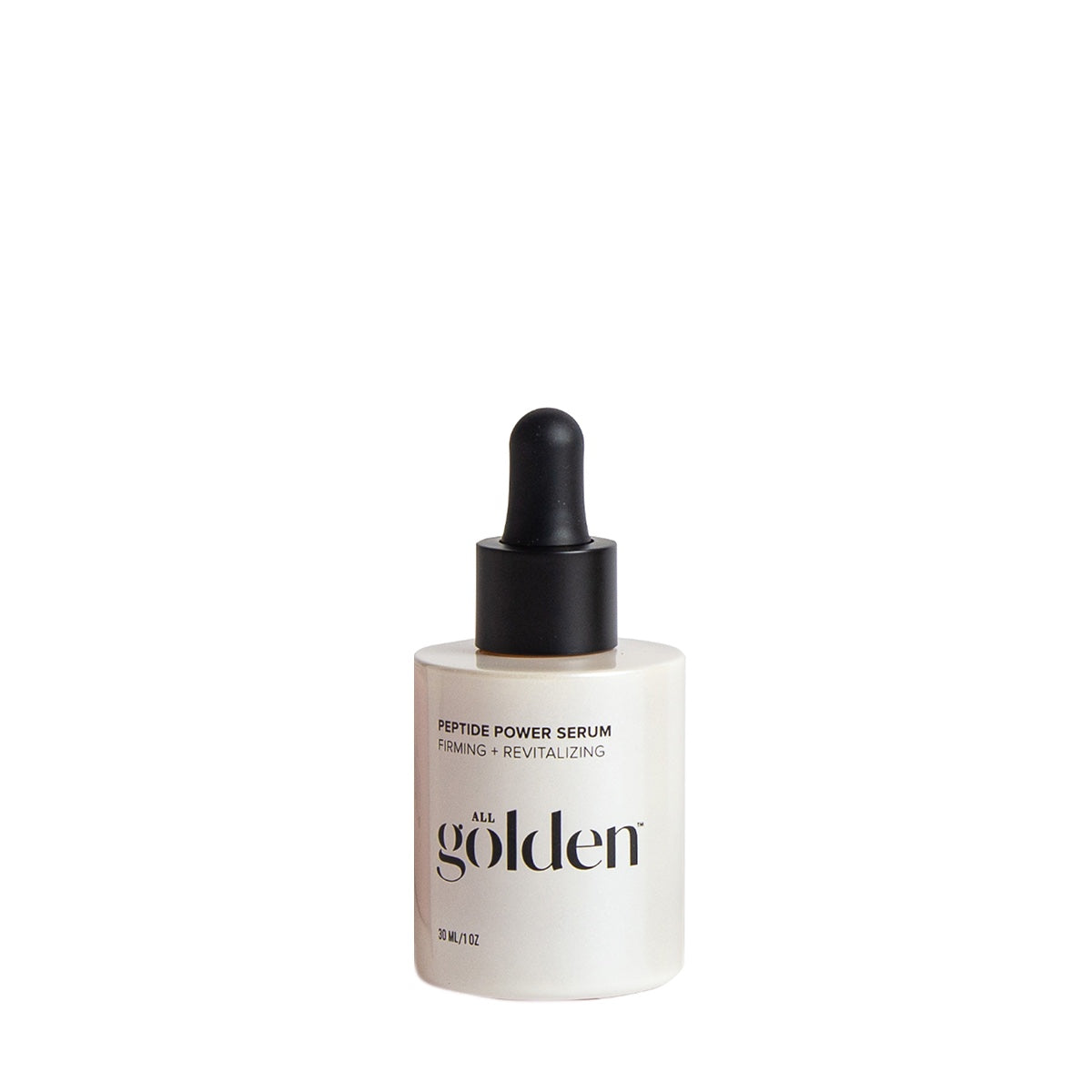 All Golden firming face serum with peptides in white dropper bottle for skin revitalizing