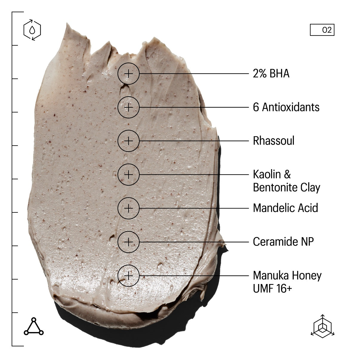 Allies of Skin purifying mask beige cream smear labeled with 2 percent BHA antioxidants clays mandelic acid and manuka honey