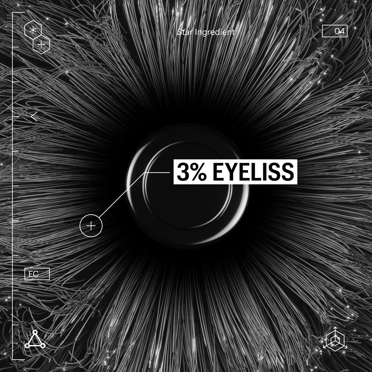 Allies of Skin jar labeled 3 percent Eyeliss with radiating lash design for firming eye cream with peptides
