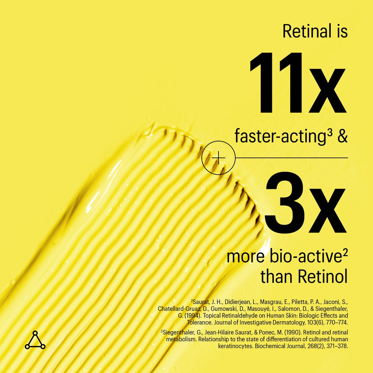 Allies of Skin retinal cream yellow texture smear on background with marketing text 11x faster acting 3x more bio active