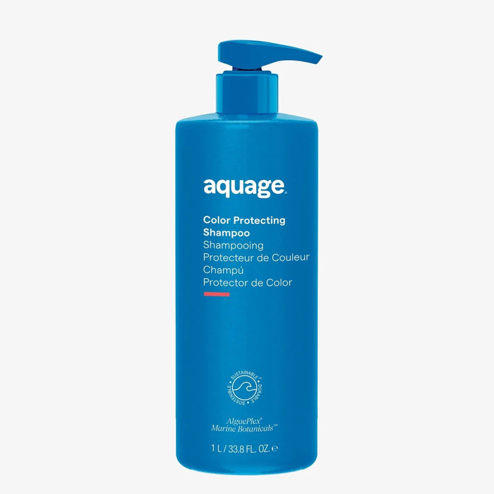 Aquage Color Protecting Shampoo in a blue bottle for vibrant, long-lasting hair color