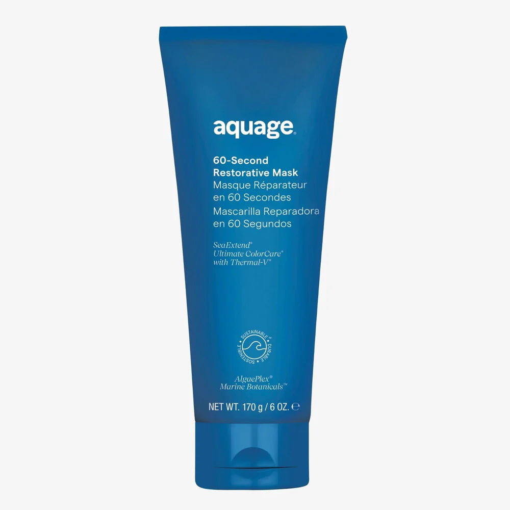 Aquage 60-Second Restorative Mask in blue tube, a deep conditioning hair mask for hair