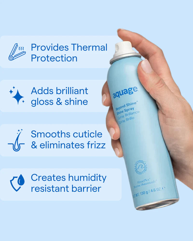 Aquage Beyond Shine Spray for Hair with Hair Shine Gloss, provides thermal protection and eliminates frizz