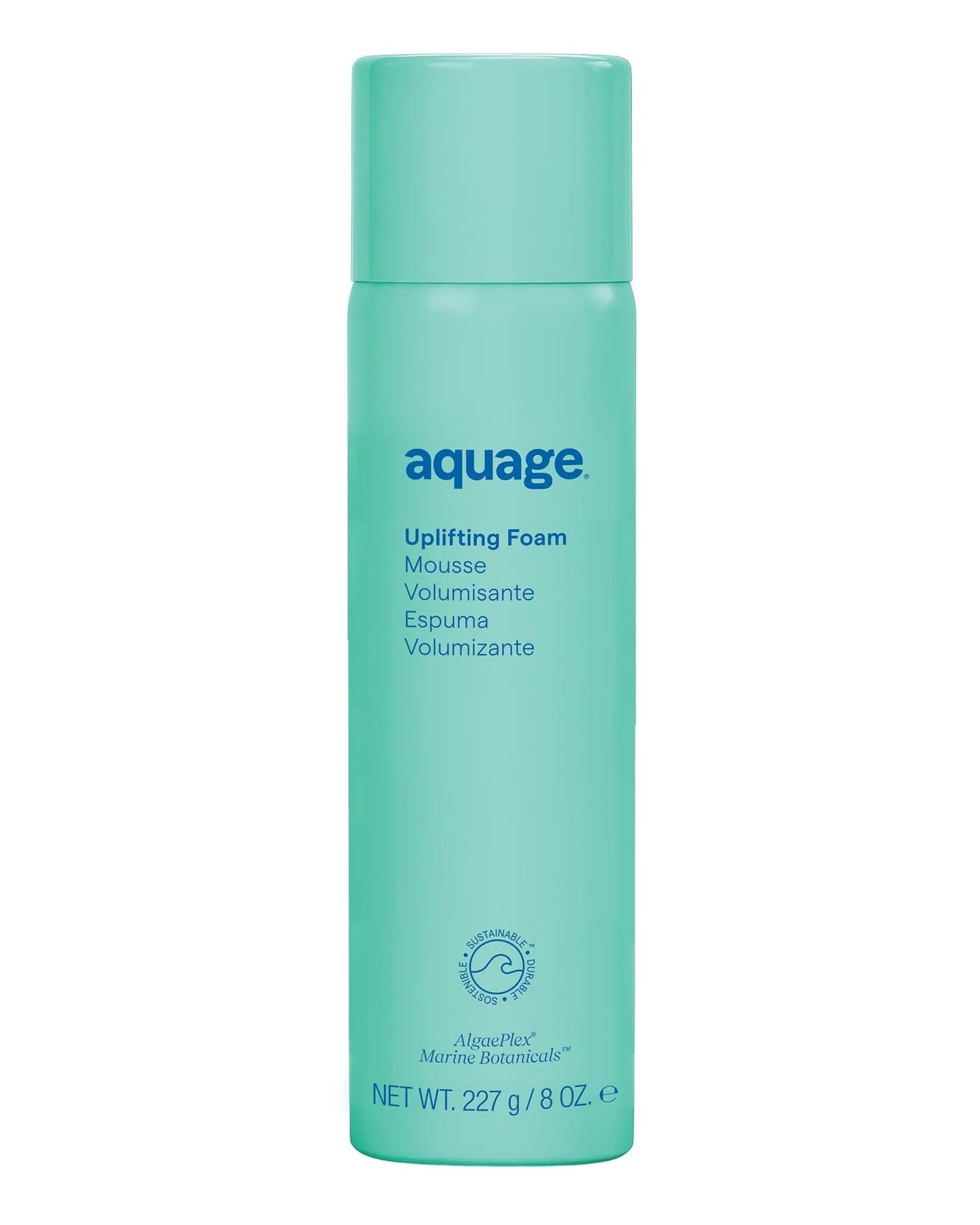Aquage Uplifting Foam in turquoise bottle for volumizing hair with marine botanicals