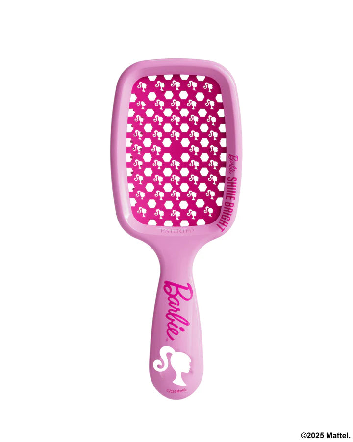 Barbie detangling hair brush in pink with cute Barbie design for easy grooming