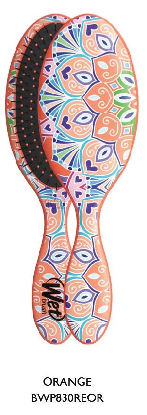 Wet Brush boho chic detangler brush in orange with colorful mandala design and flexible bristles