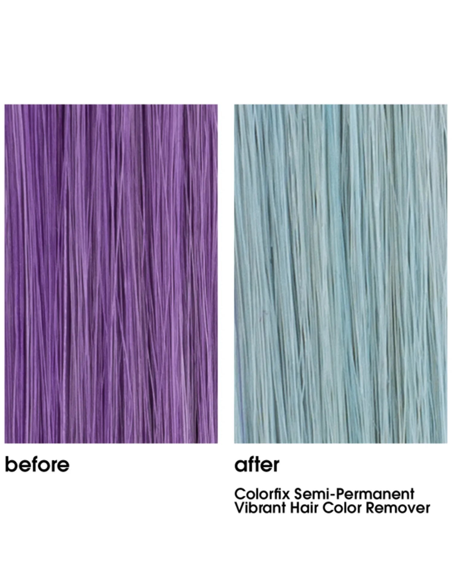 Before and after using Colorfix semi-permanent hair color remover for vibrant hair color removal