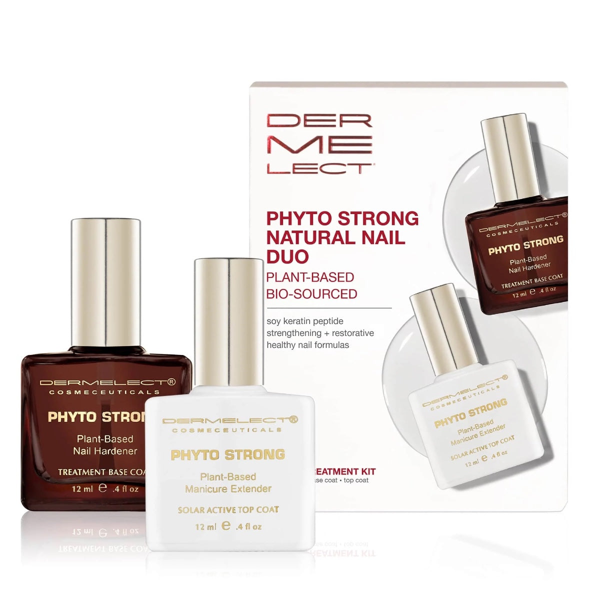 Dermelect Phyto Strong manicure set plant based treatment base coat and solar active top coat with box