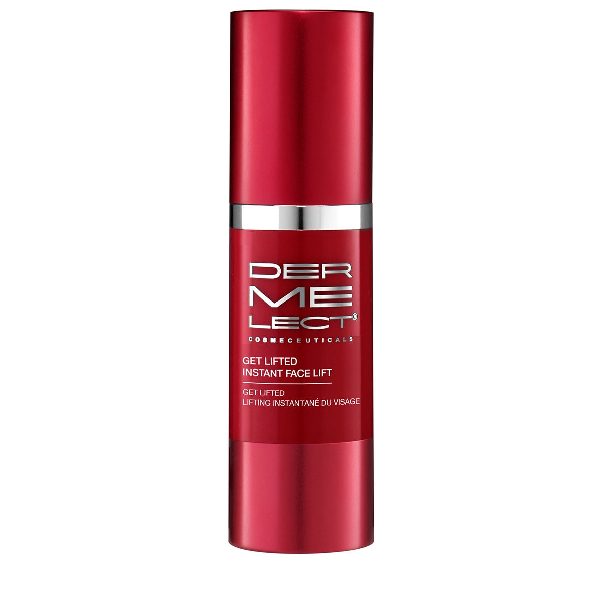 Dermelect Get Lifted instant face lift serum in red airless pump bottle for lifting and firming skin