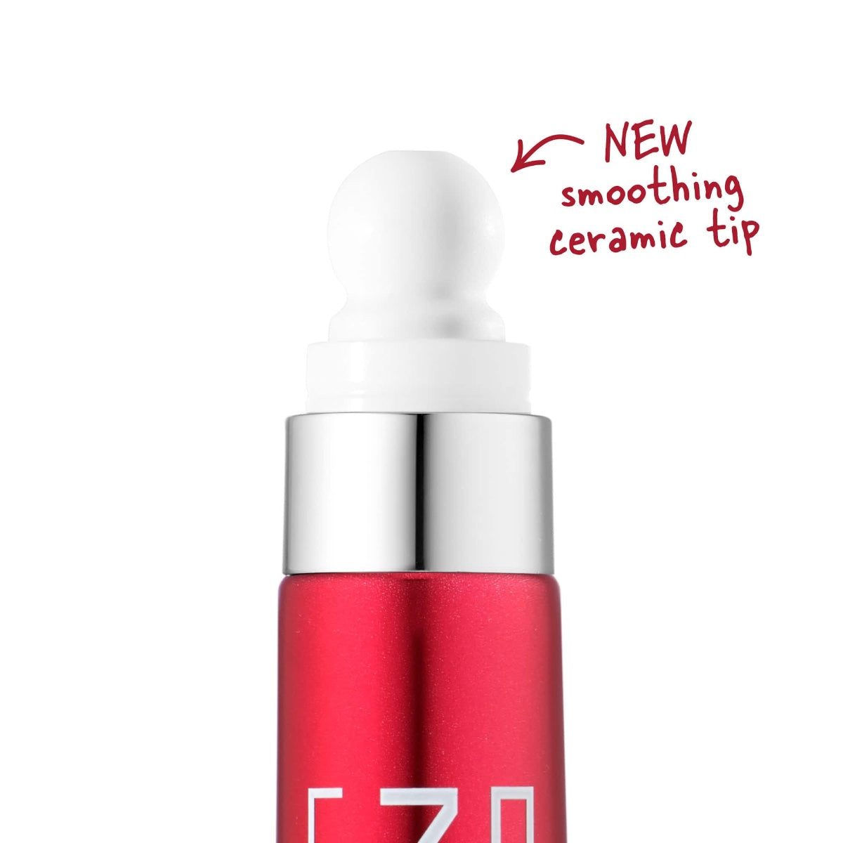 Dermelect red tube with white smoothing ceramic applicator tip for upper lip anti-aging cream