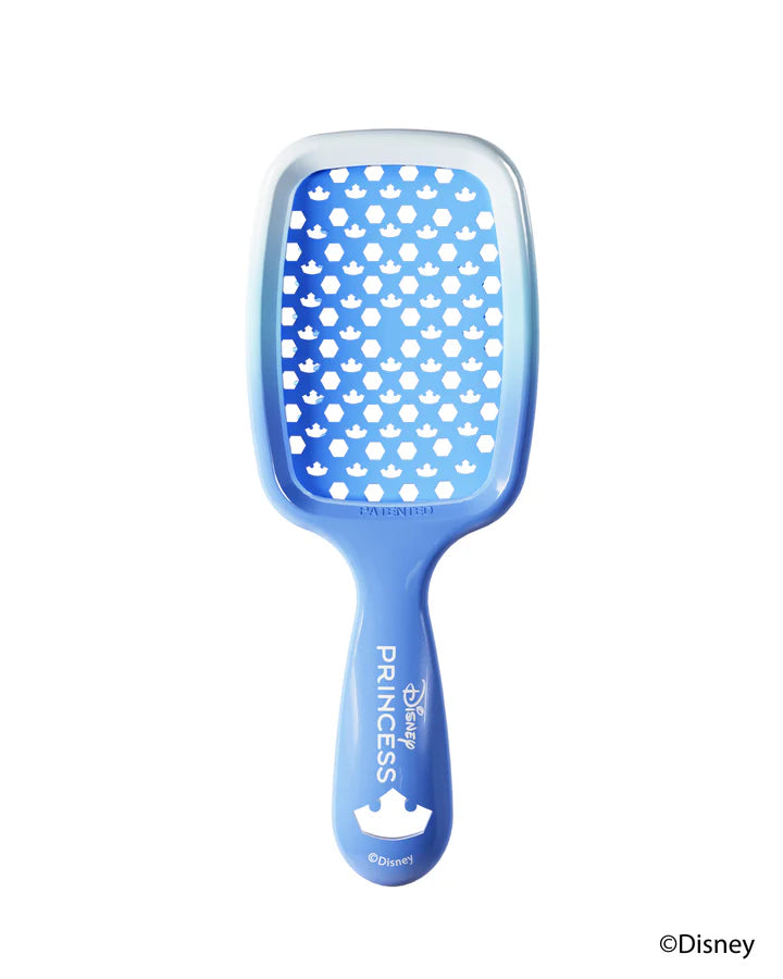 Disney Princess detangling hair brush with a blue design featuring princess-themed patterns