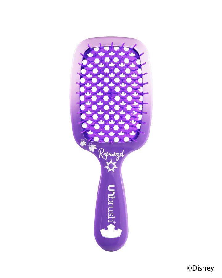 Unbrush Disney Princess detangling hair brush in purple featuring a Rapunzel design for easy hair care