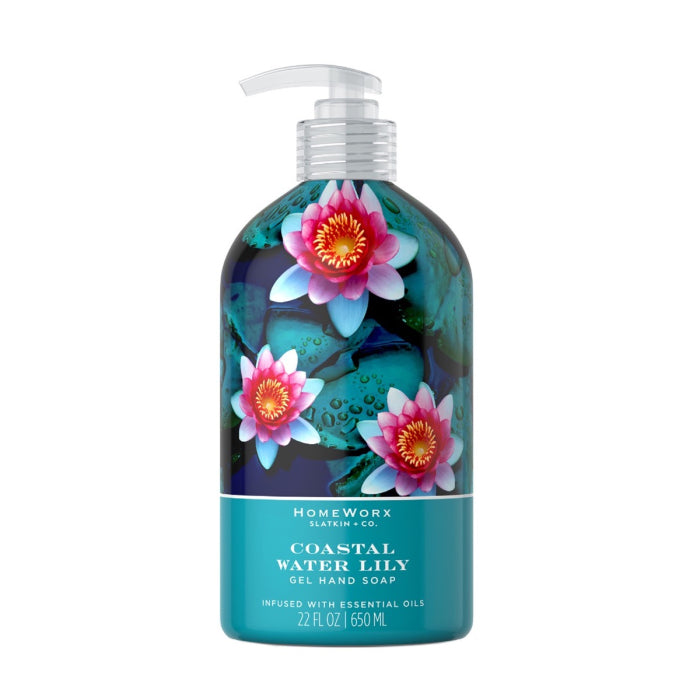 HomeWorx by Slatkin & Co. coastal water lily hand soap gel with floral water lily design bottle