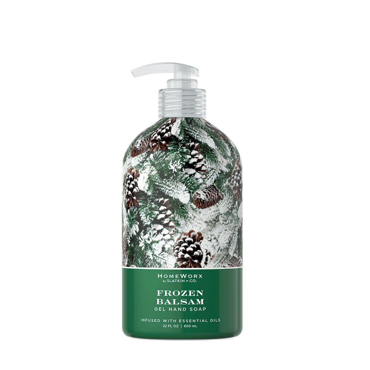 HomeWorx by Slatkin & Co Frozen Balsam gel hand soap with pinecone and pine needle design