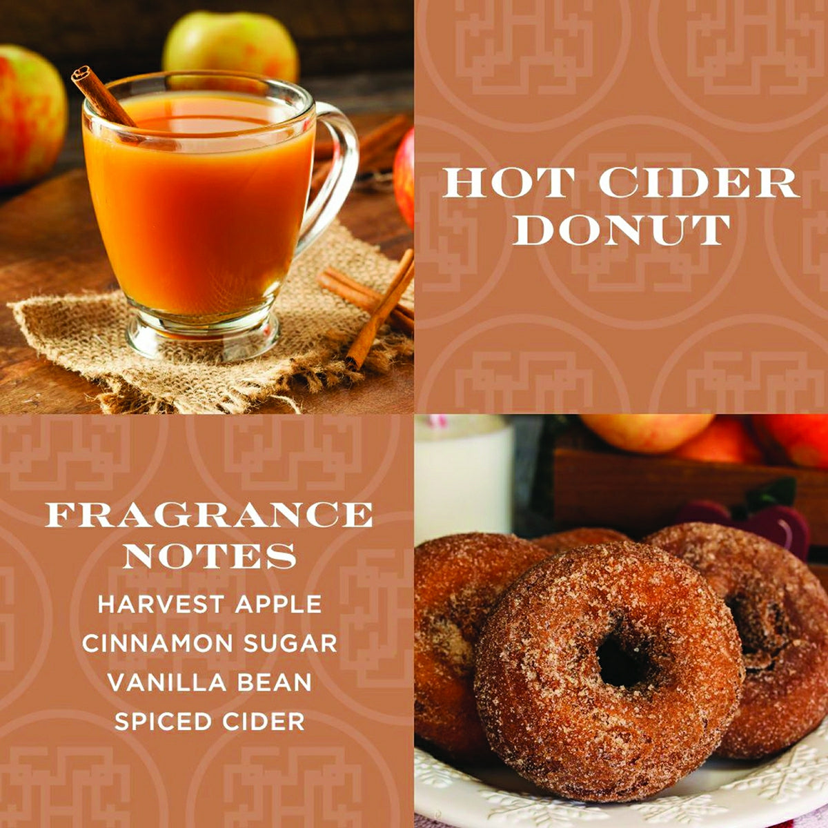 Hot cider donut hand soap with fragrance notes of harvest apple cinnamon sugar vanilla bean and spiced cider