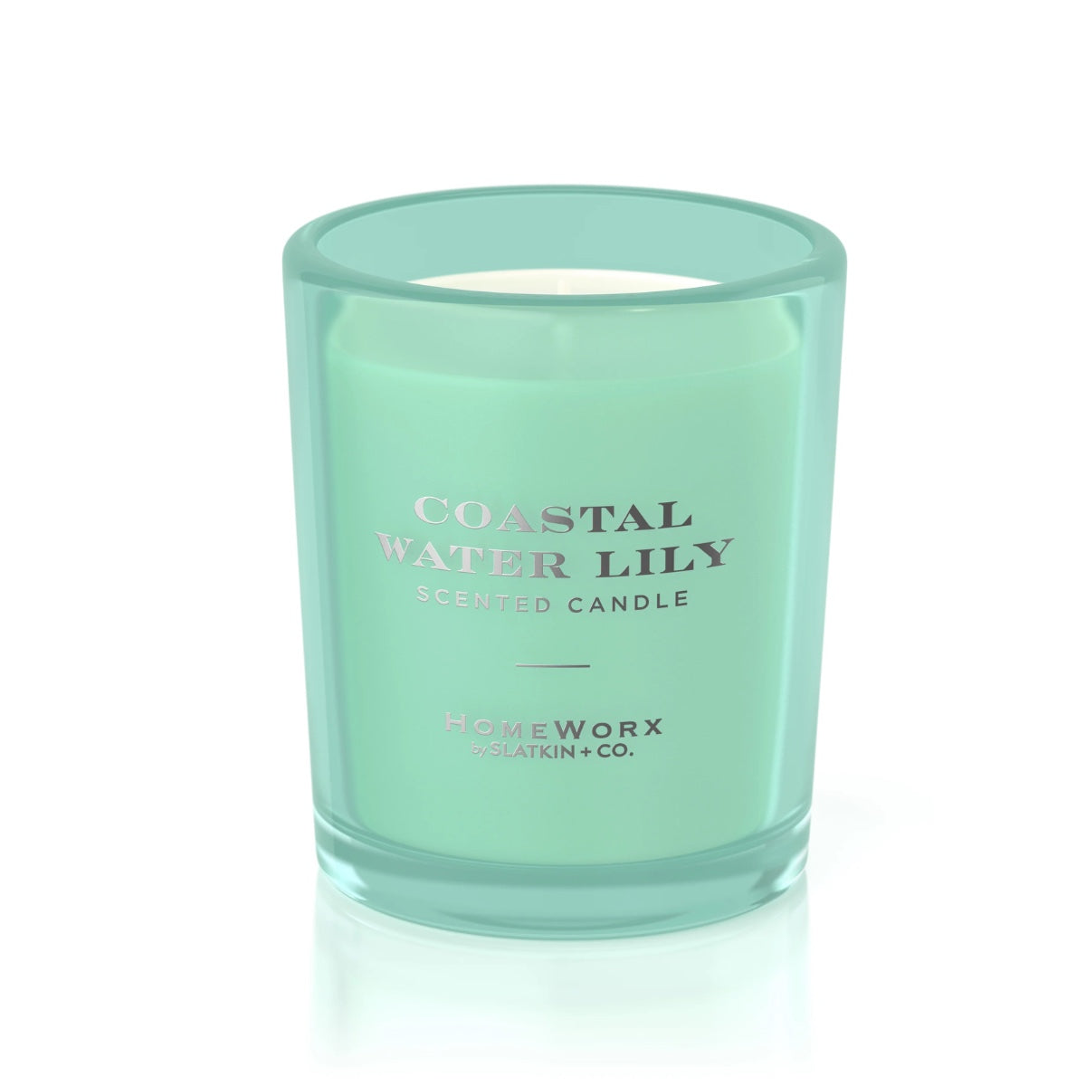 HomeWorx Signature Candle Gift Set Coastal Water Lily scented candle in mint green glass container