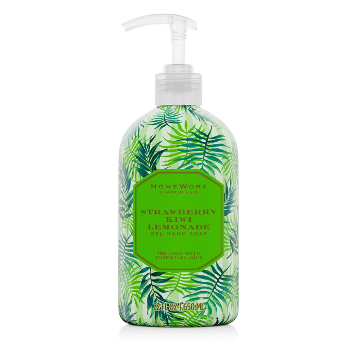HomeWorx by Slatkin Co strawberry kiwi lemonade hand soap gel in 22 oz bottle with green leaf design