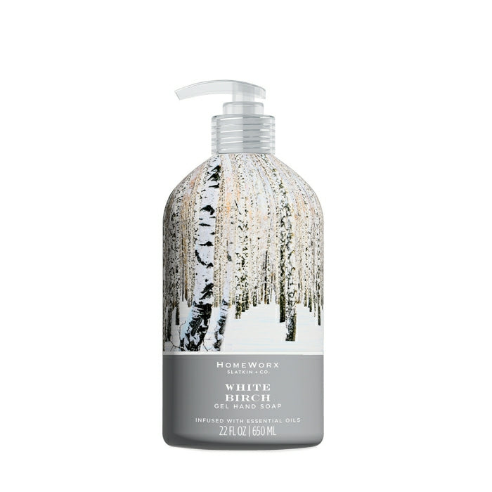 HomeWorx by Slatkin & Co white birch hand soap gel with birch tree design bottle