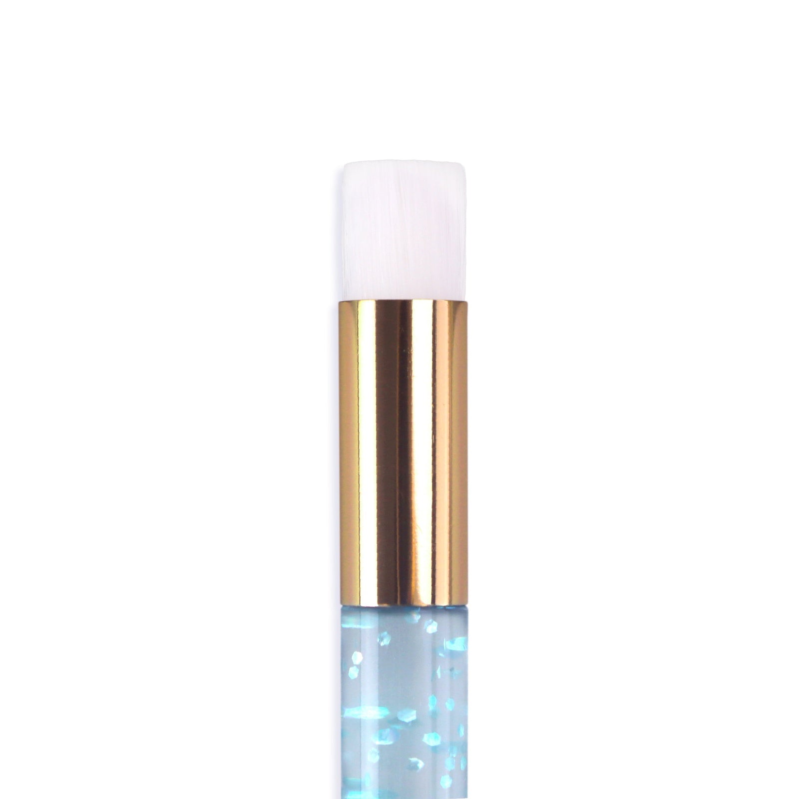 Apothie lash shampoo brush with clear blue handle and white bristles for eyelash cleaning