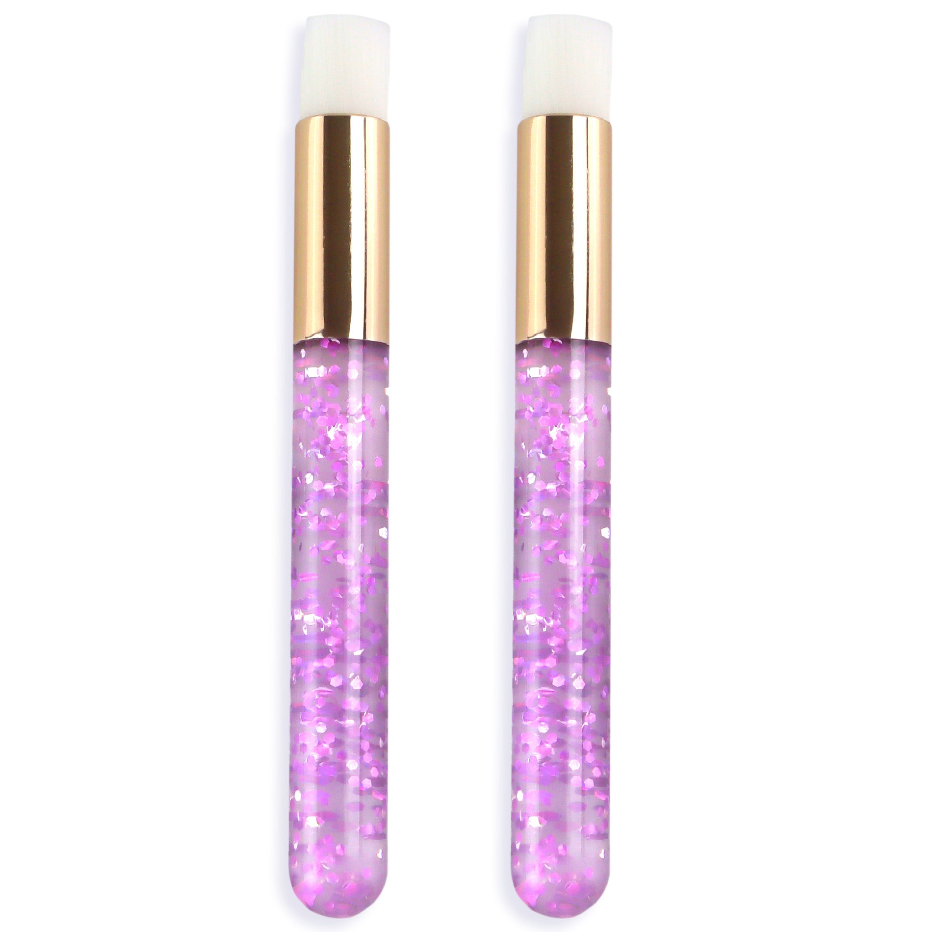 Apothie lash shampoo brush with purple glitter handle and white bristles for eyelash cleaning