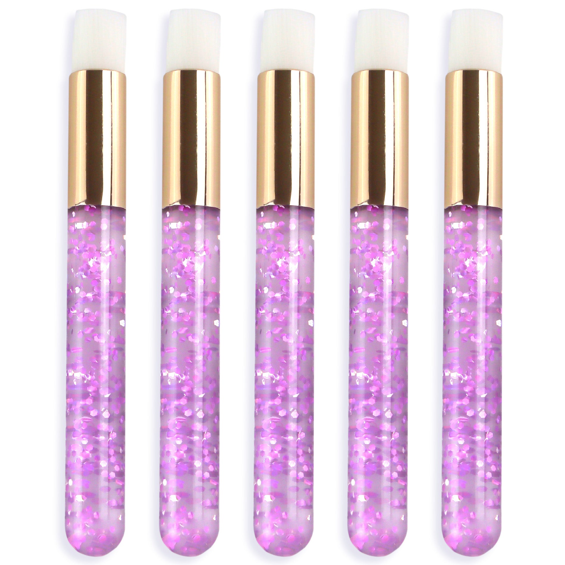 Apothie lash shampoo brush with pink glitter handle and white bristles set of five