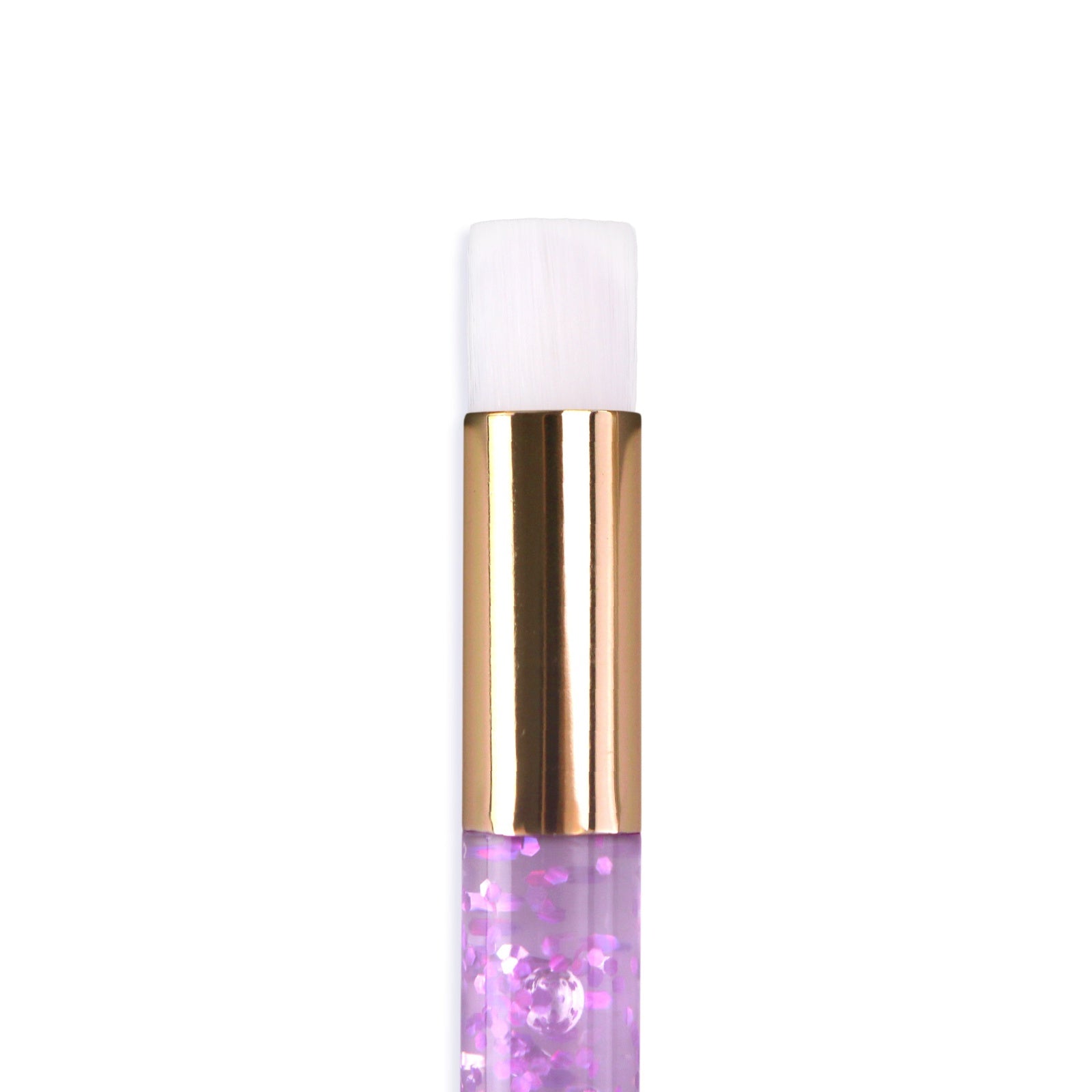 Apothie lash shampoo brush with white bristles and glittery purple handle for eyelash care