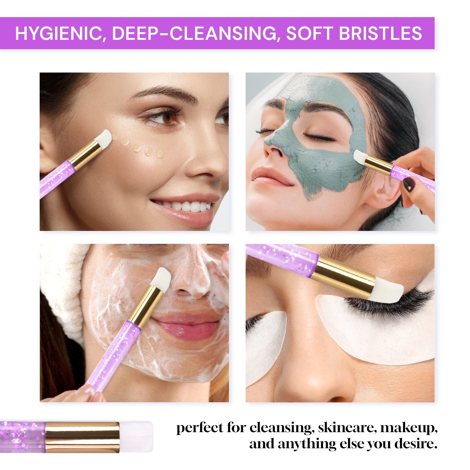 Apothie lash shampoo brush with soft bristles used for cleansing skin, applying face masks, and makeup removal