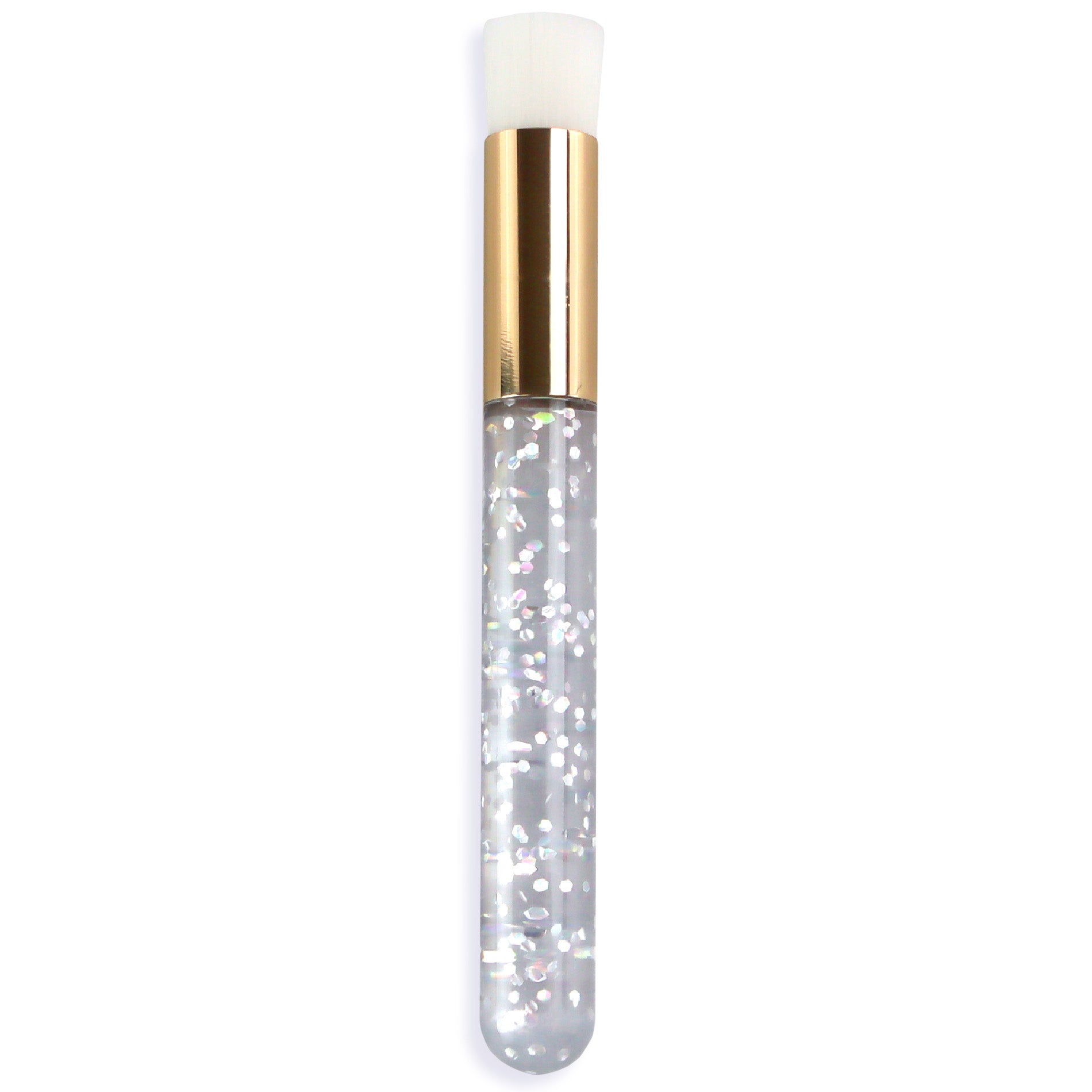 Apothie lash shampoo brush with clear glitter handle and soft white bristles for eyelash cleansing