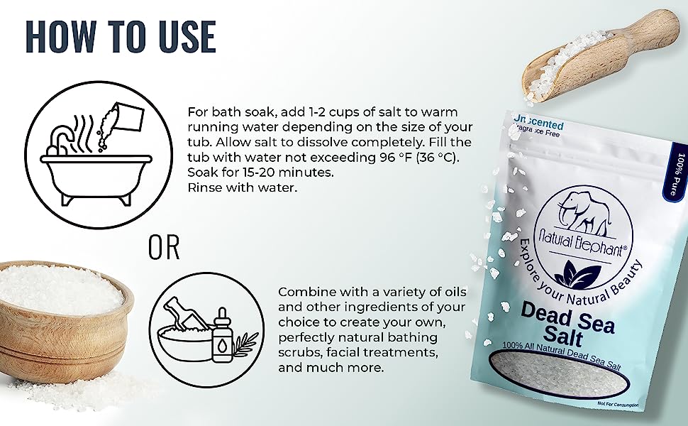 Coarse Dead Sea Salt for Body from Natural Elephant in a bag with instructions for use