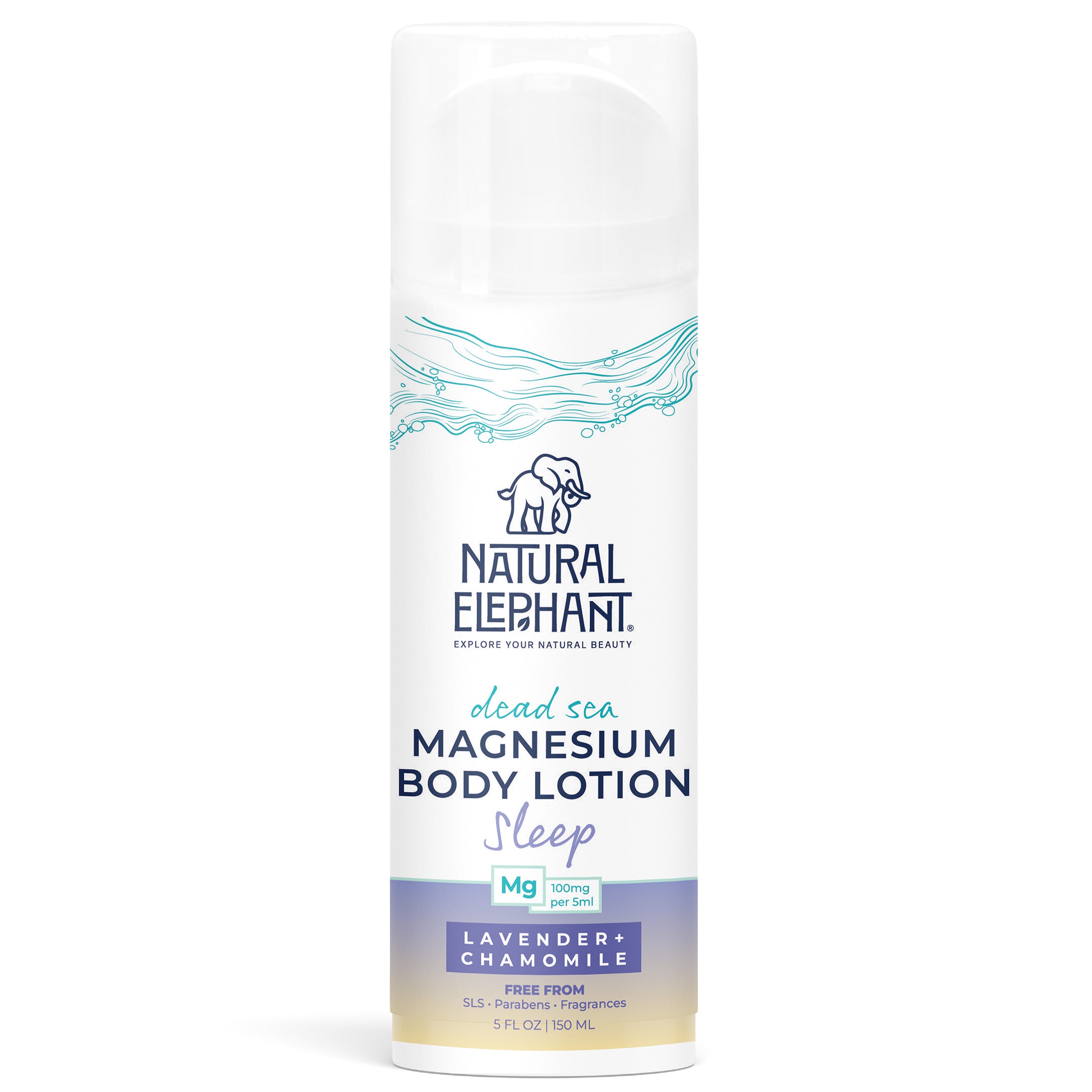 Natural Elephant Dead Sea magnesium body lotion with lavender and chamomile for restful sleep