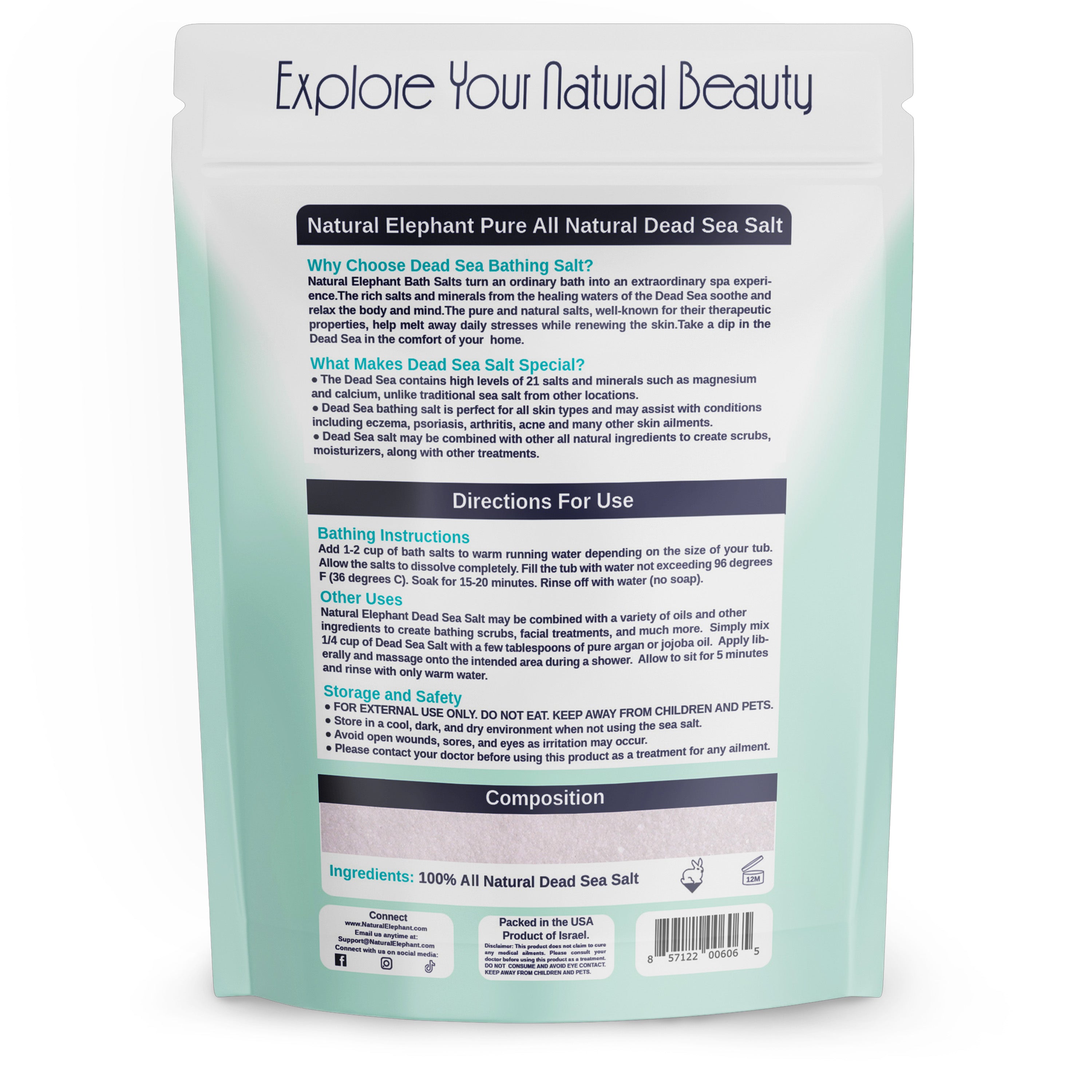 Natural Elephant Pure All Natural Dead Sea Salt with benefits for skin health and relaxation