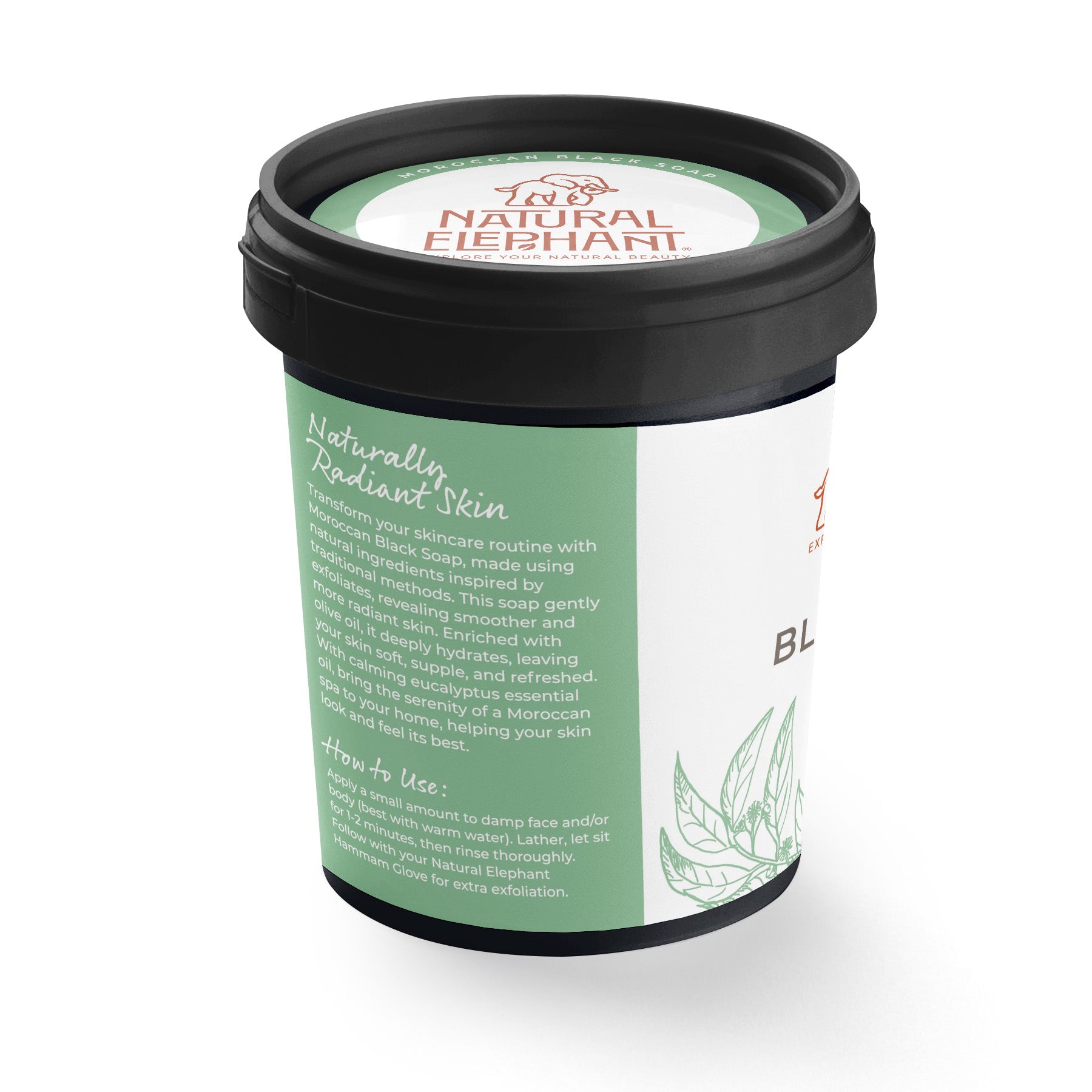 Natural Elephant Moroccan Black Soap Bulk in black container for radiant skin skincare routine