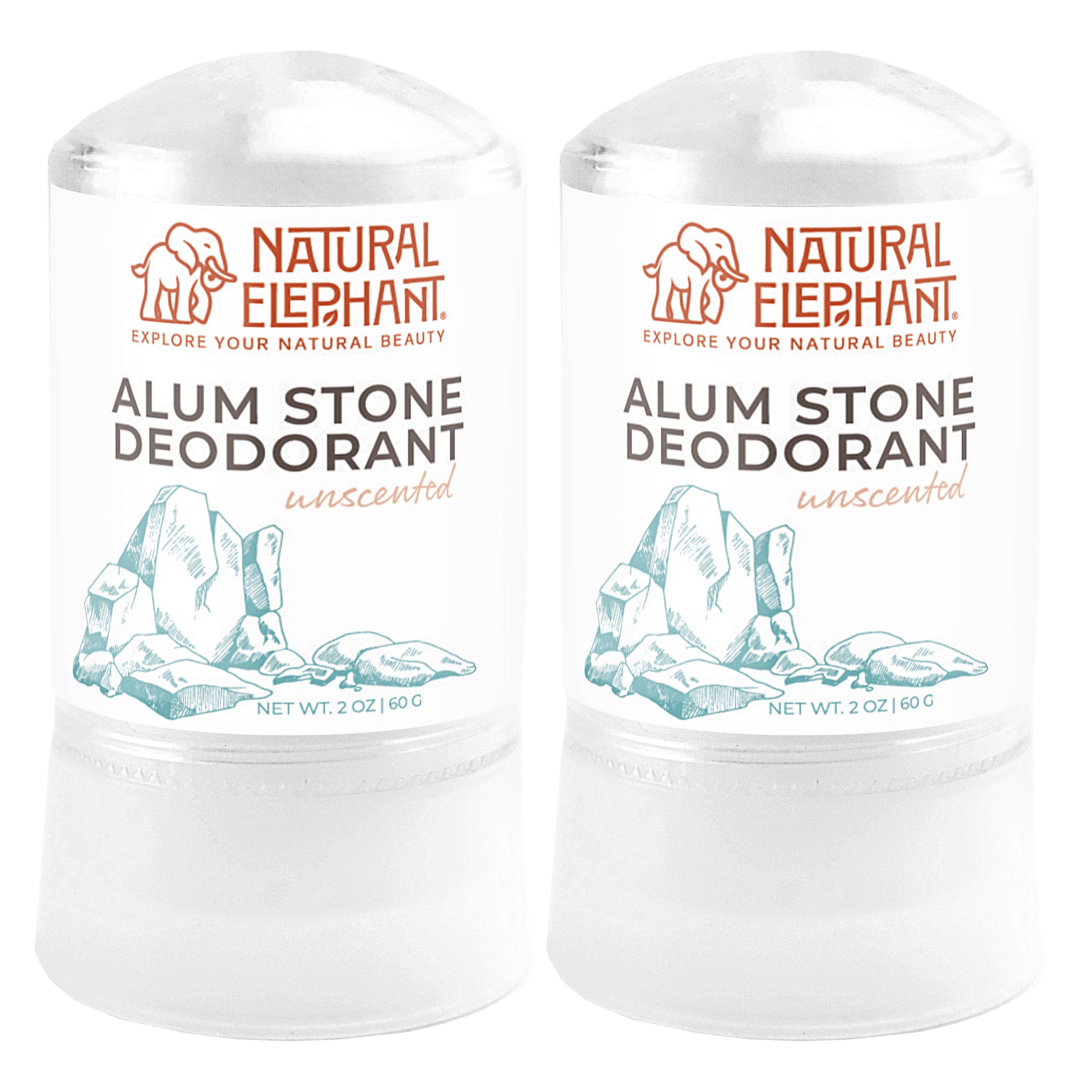 Natural Elephant alum stone deodorant unscented twin pack natural mineral deodorant 2 oz each