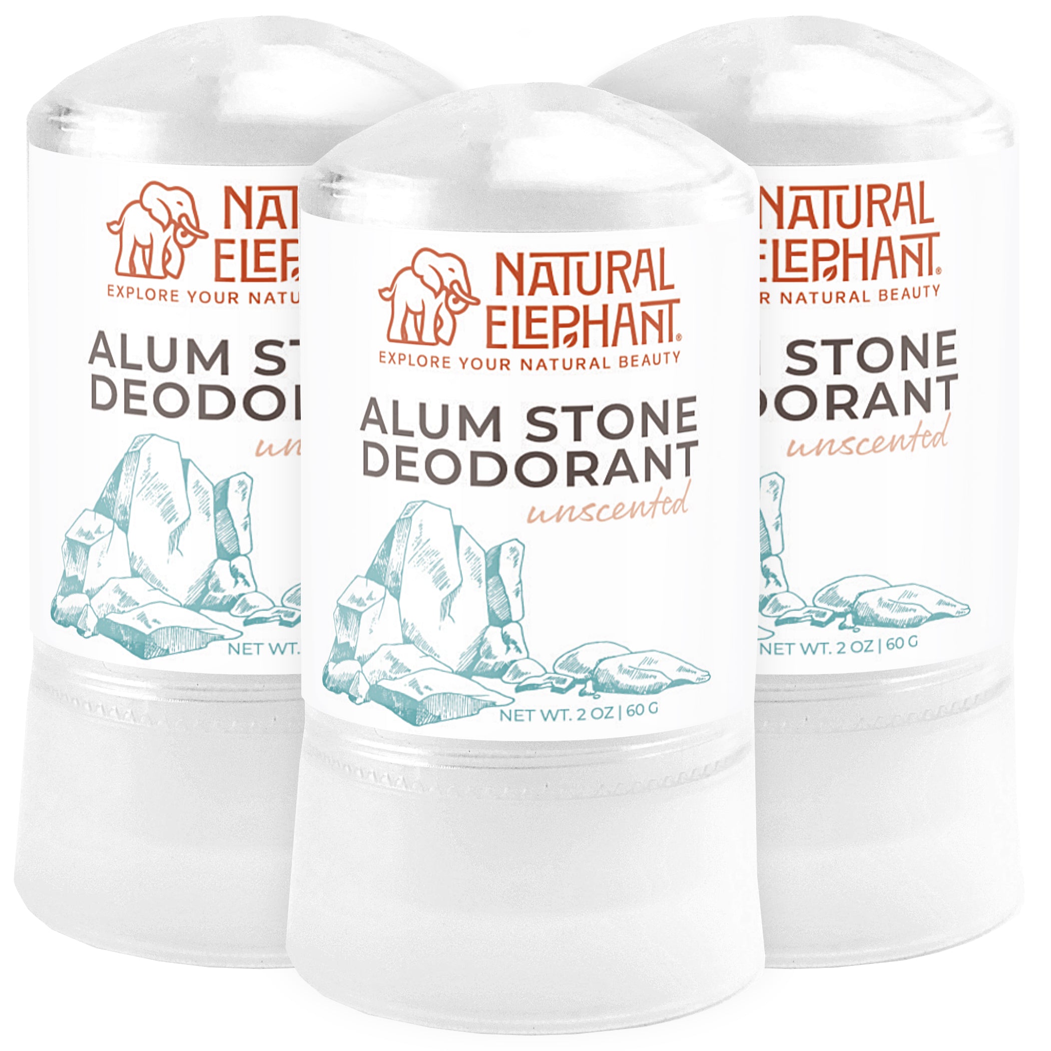 Natural Elephant alum stone deodorant unscented natural mineral deodorant in clear stick containers