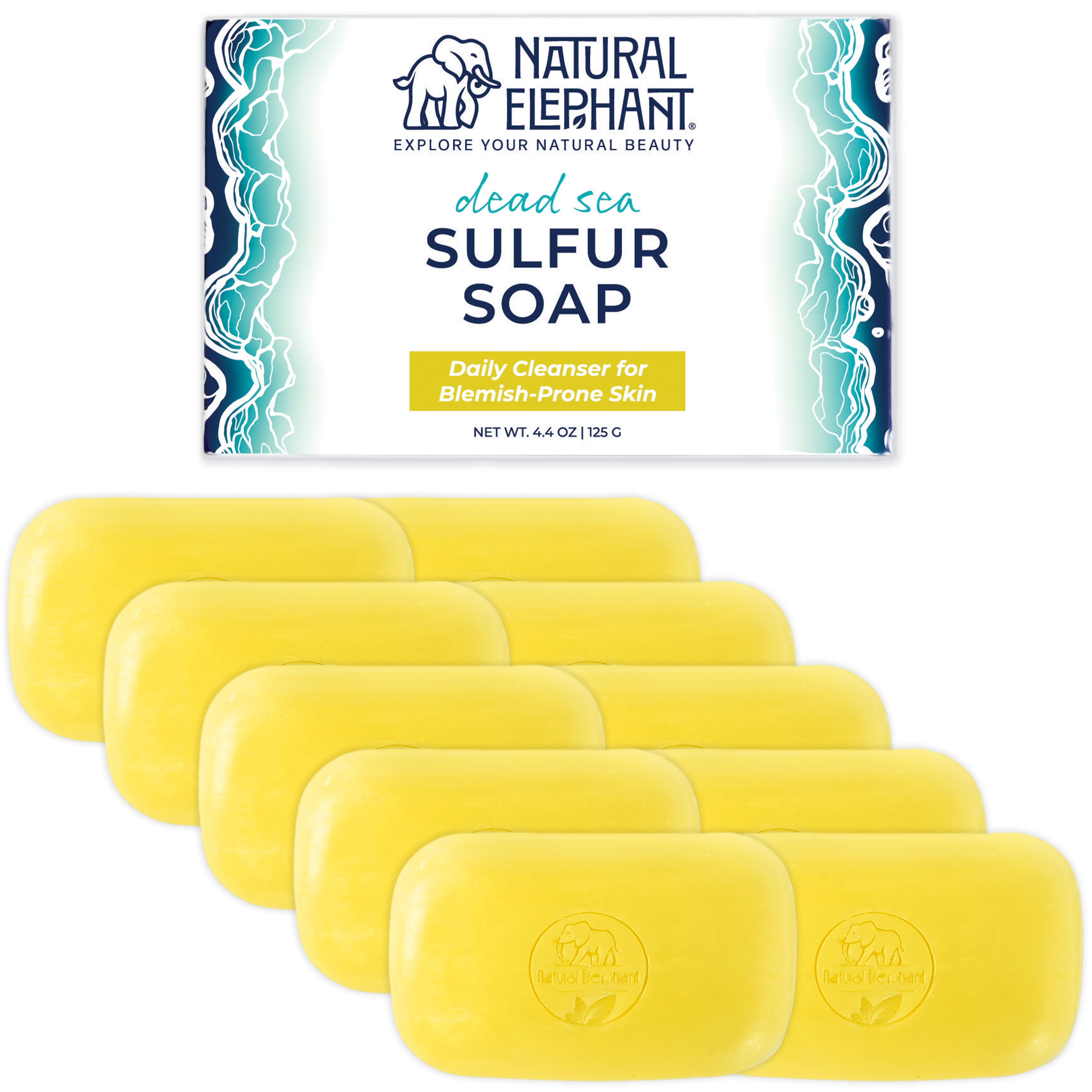 Natural Elephant Dead Sea Sulfur Soap Bars, a natural sulfur soap for acne, ideal for blemish-prone skin.