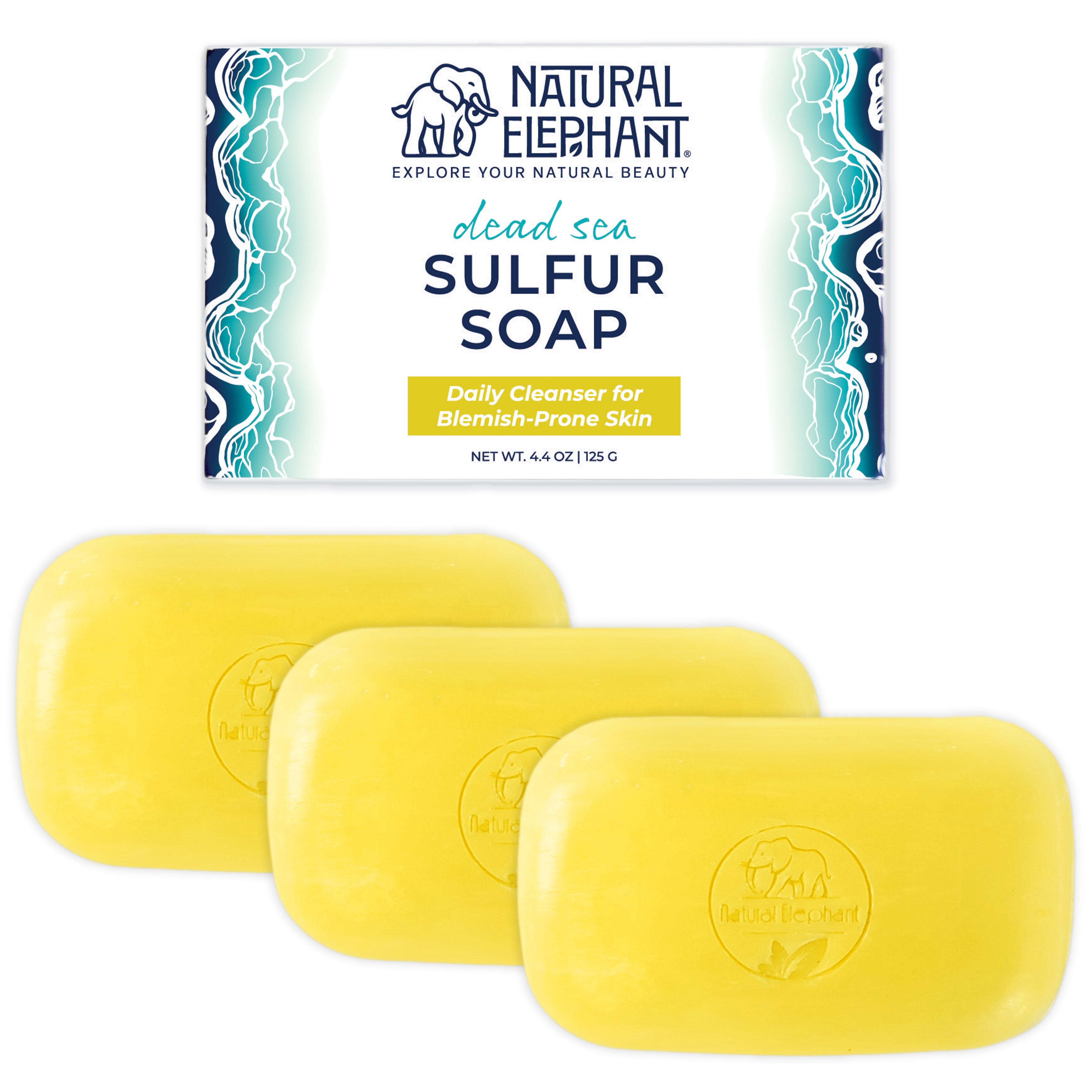 Natural Elephant Dead Sea Sulfur Soap bars for cleansing acne-prone skin, ideal natural sulfur soap for acne