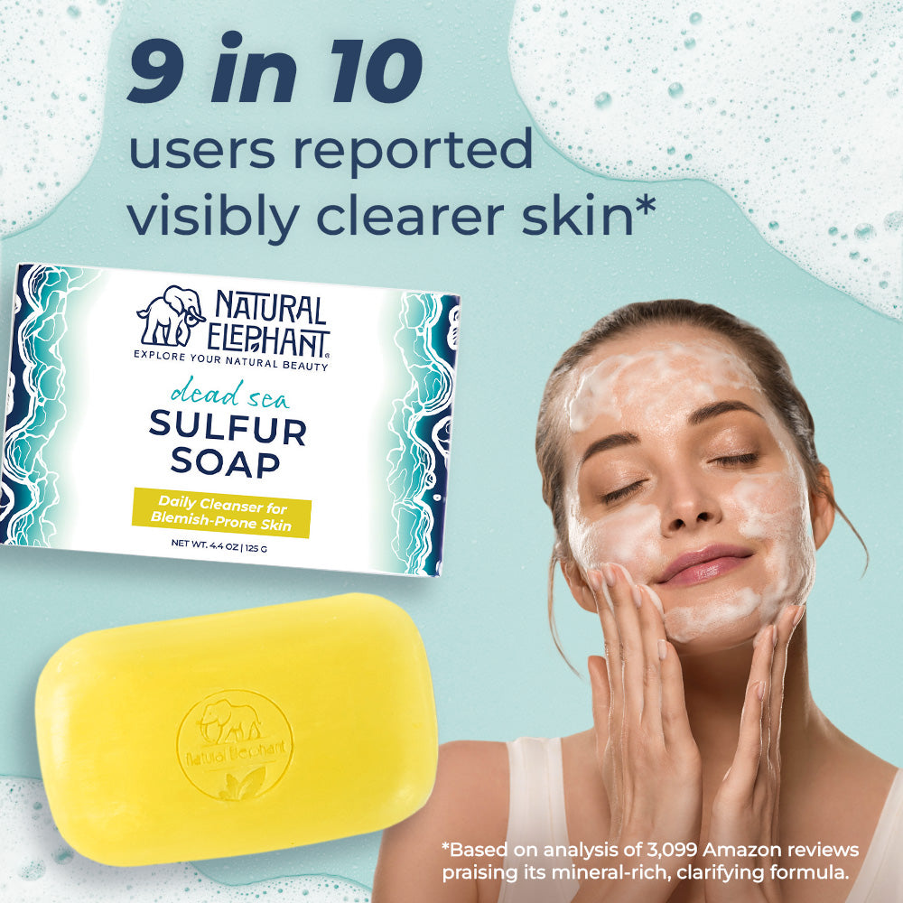 Natural Elephant Dead Sea Sulfur Soap for acne, ideal for clearer skin and blemish-prone skin care.
