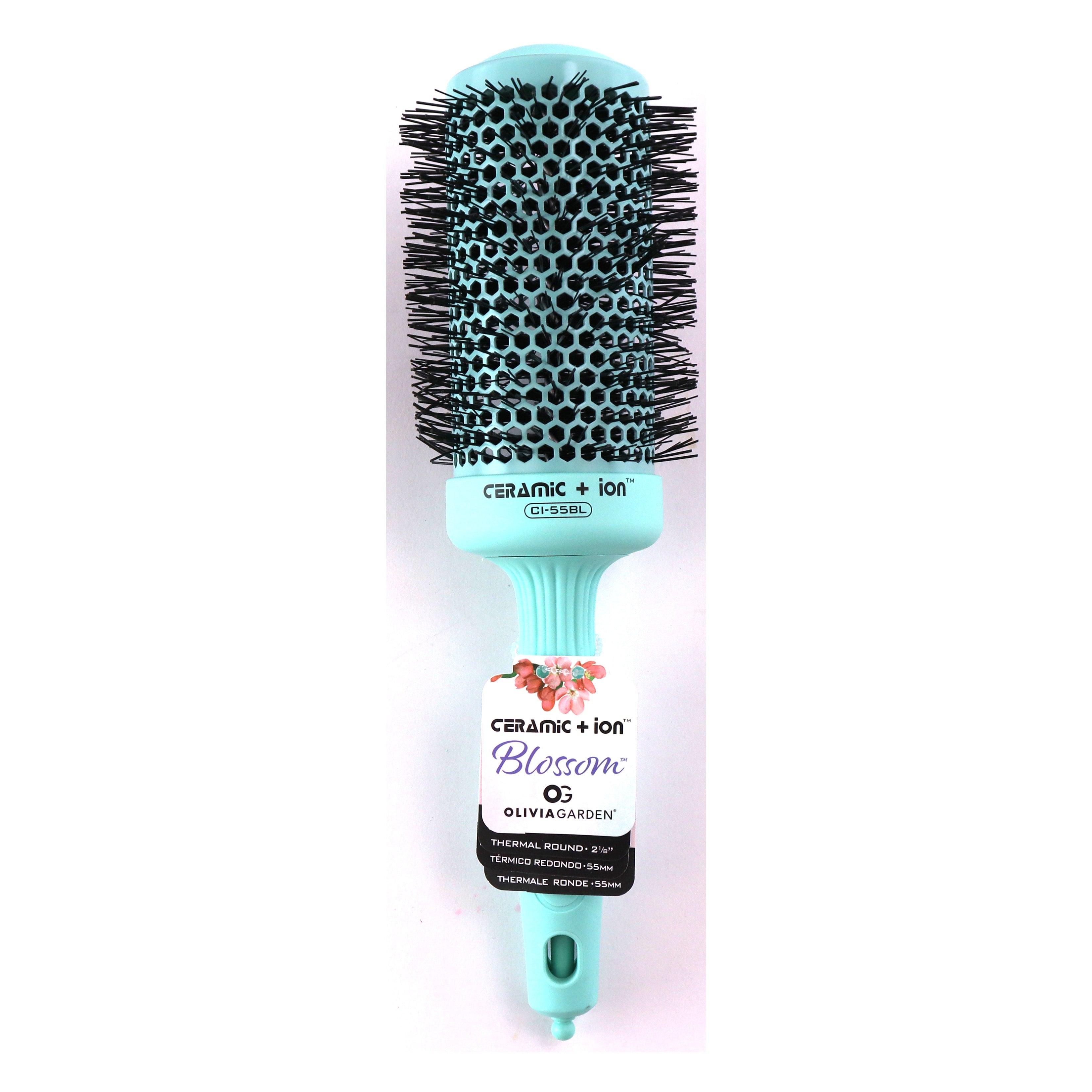 Olivia Garden ceramic brush in light blue with round thermal design and black bristles
