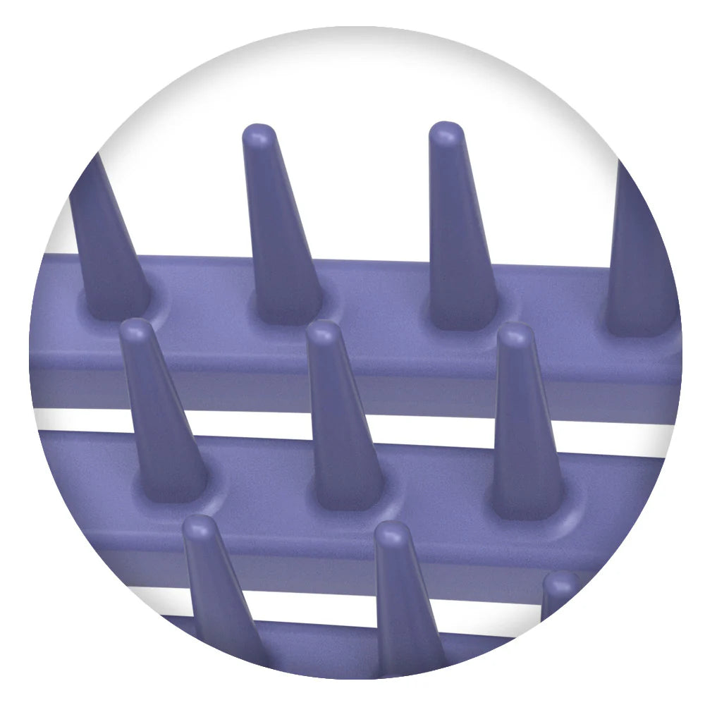 Close-up of purple bristles on Olivia Garden CurlyHair brush designed for detangling curly hair