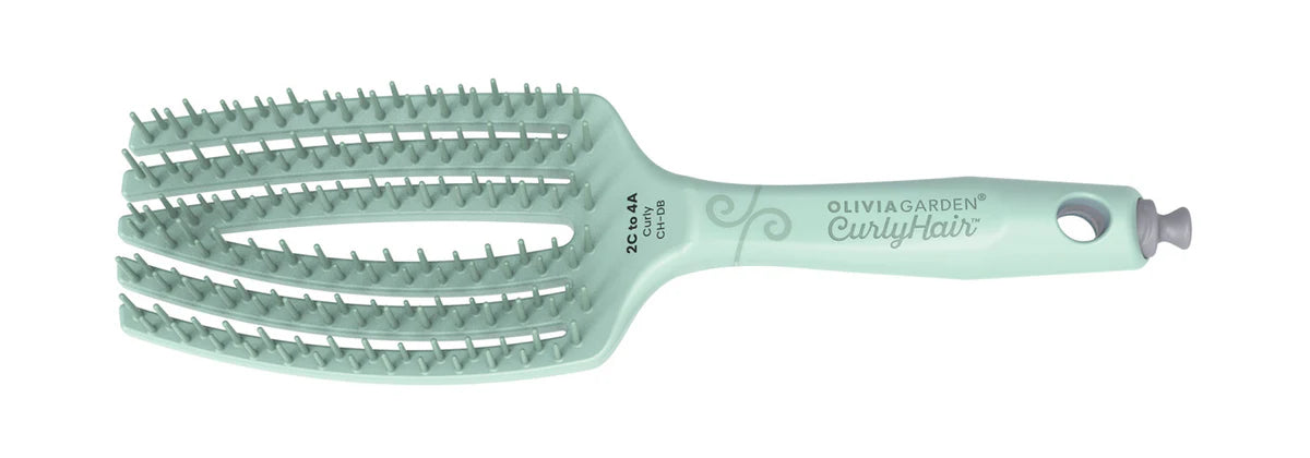 Olivia Garden CurlyHair brush in mint green with flexible three-section curved design for curly hair