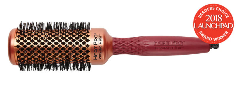 Olivia Garden HeatPro Round Brush with copper barrel and maroon handle for styling hair
