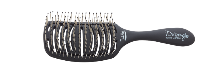 Olivia Garden iDetangle brush with black handle and flexible bristles for easy detangling